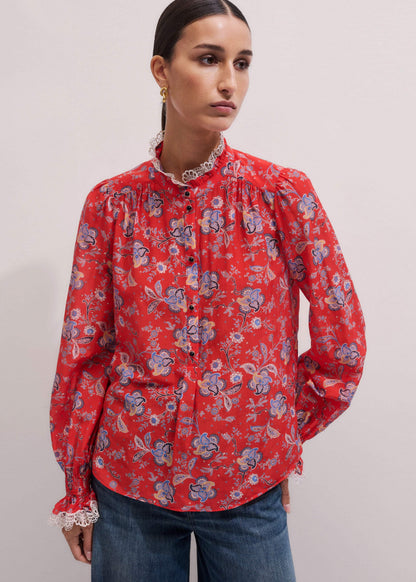 ME+EM Orange Ornate Floral Paisley Print Blouse