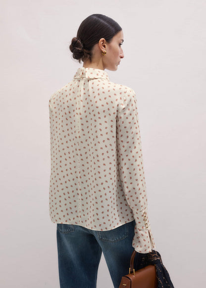 ME+EM Cream Silk Spaced Paisley Print Statement Sleeve Blouse + Tie