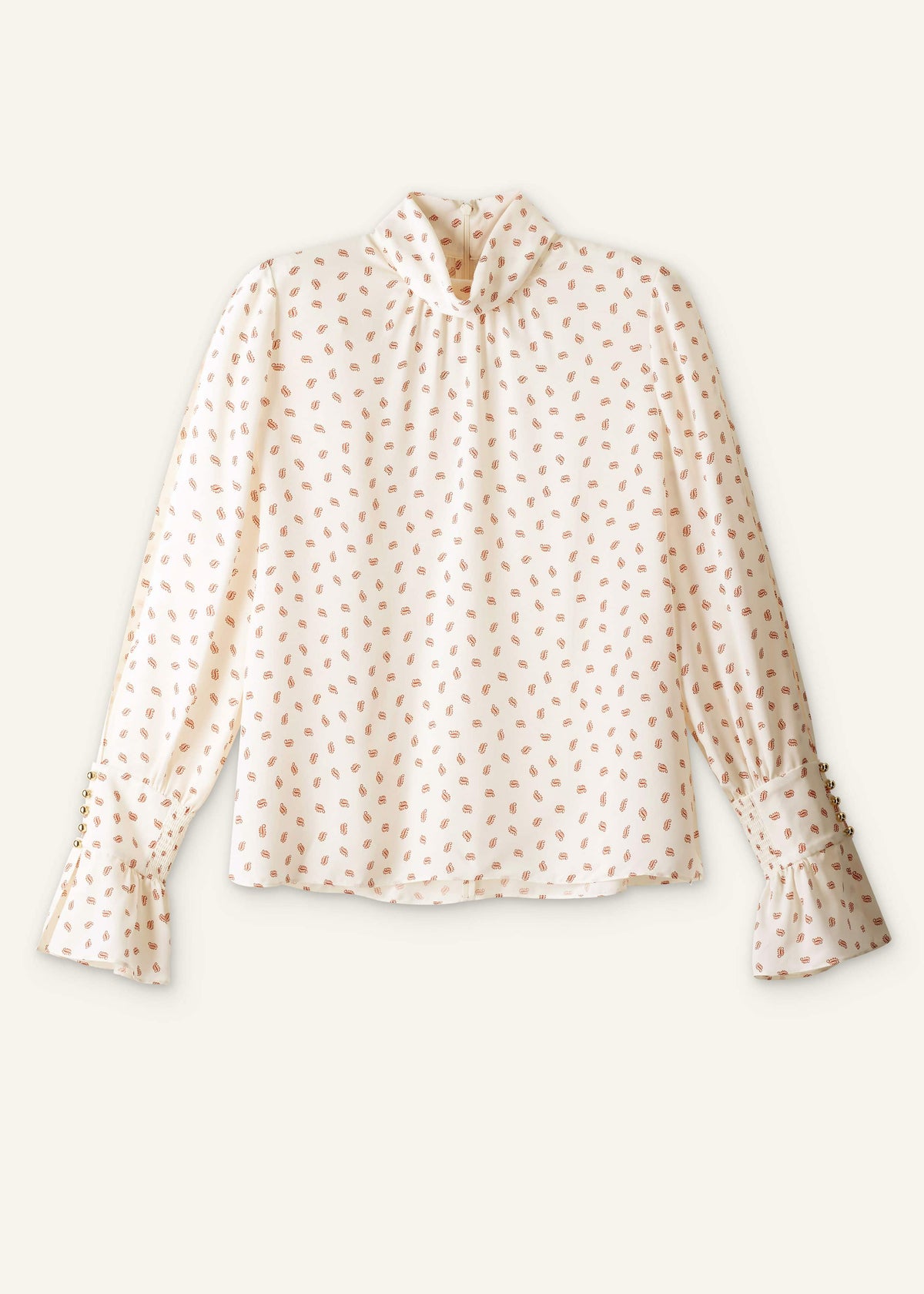 ME+EM Cream Silk Spaced Paisley Print Statement Sleeve Blouse + Tie