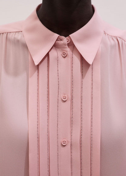 ME+EM Pink Silk Feminine Embroidered Fluid Straight Blouse