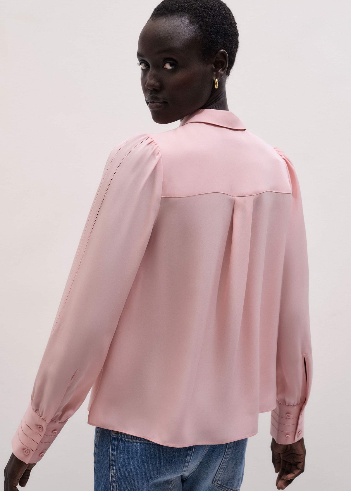 ME+EM Pink Silk Feminine Embroidered Fluid Straight Blouse