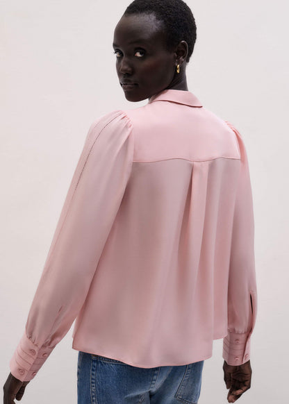 ME+EM Pink Silk Feminine Embroidered Fluid Straight Blouse