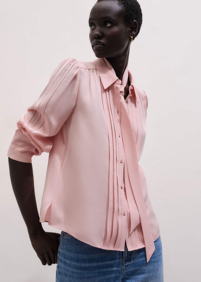 ME+EM Pink Silk Feminine Embroidered Fluid Straight Blouse
