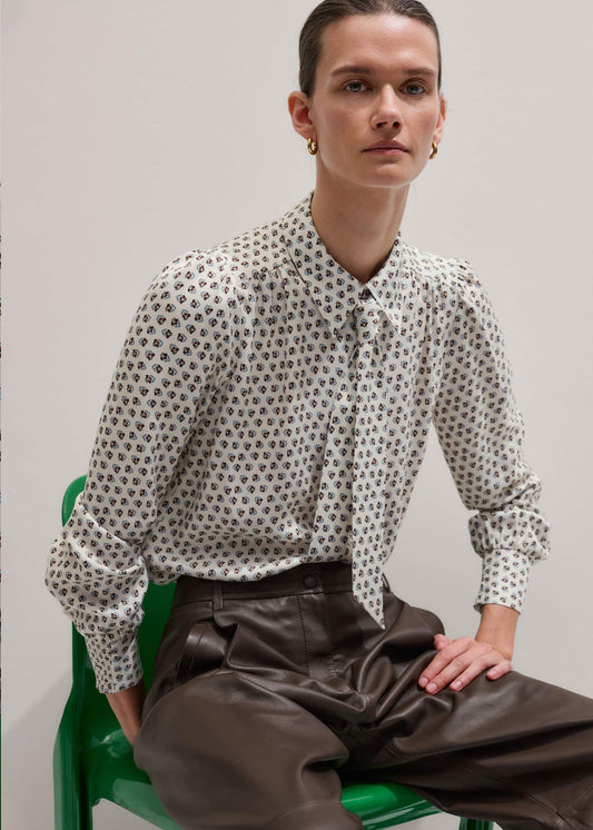 ME+EM Cream Micro Paisley Print Blouse + Tie