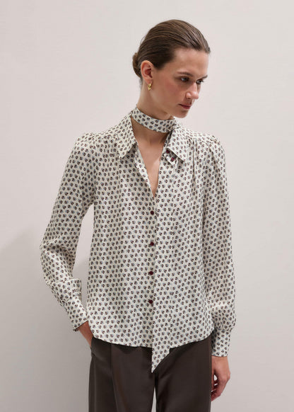 ME+EM Cream Micro Paisley Print Blouse + Tie