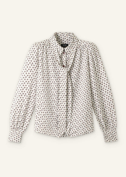 ME+EM Cream Micro Paisley Print Blouse + Tie