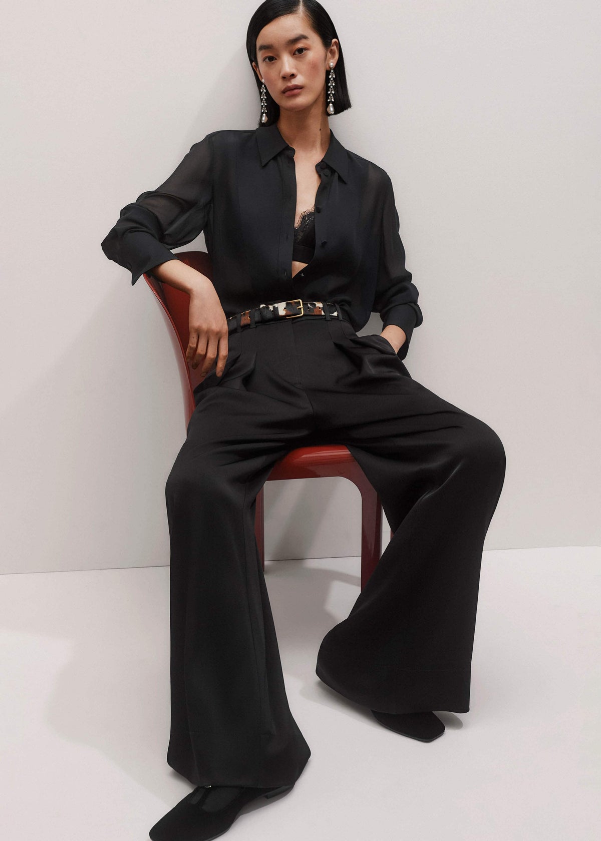 ME+EM Black Sheer Silk Evening Blouse