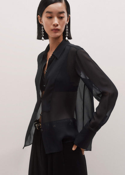 ME+EM Black Sheer Silk Evening Blouse