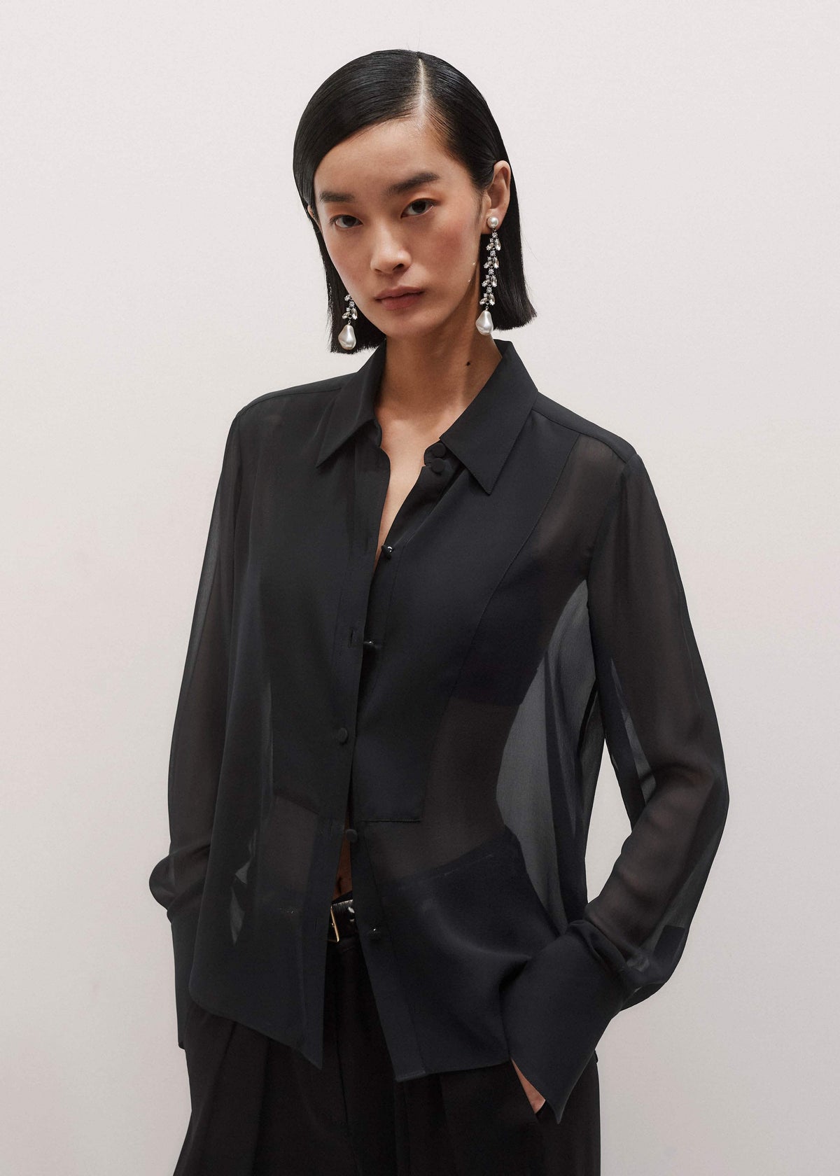 ME+EM Black Sheer Silk Evening Blouse
