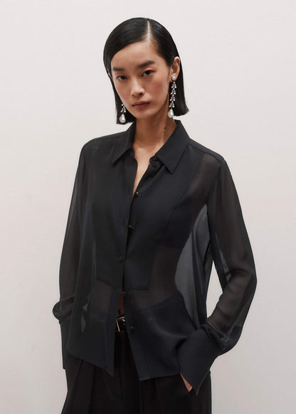 ME+EM Black Sheer Silk Evening Blouse