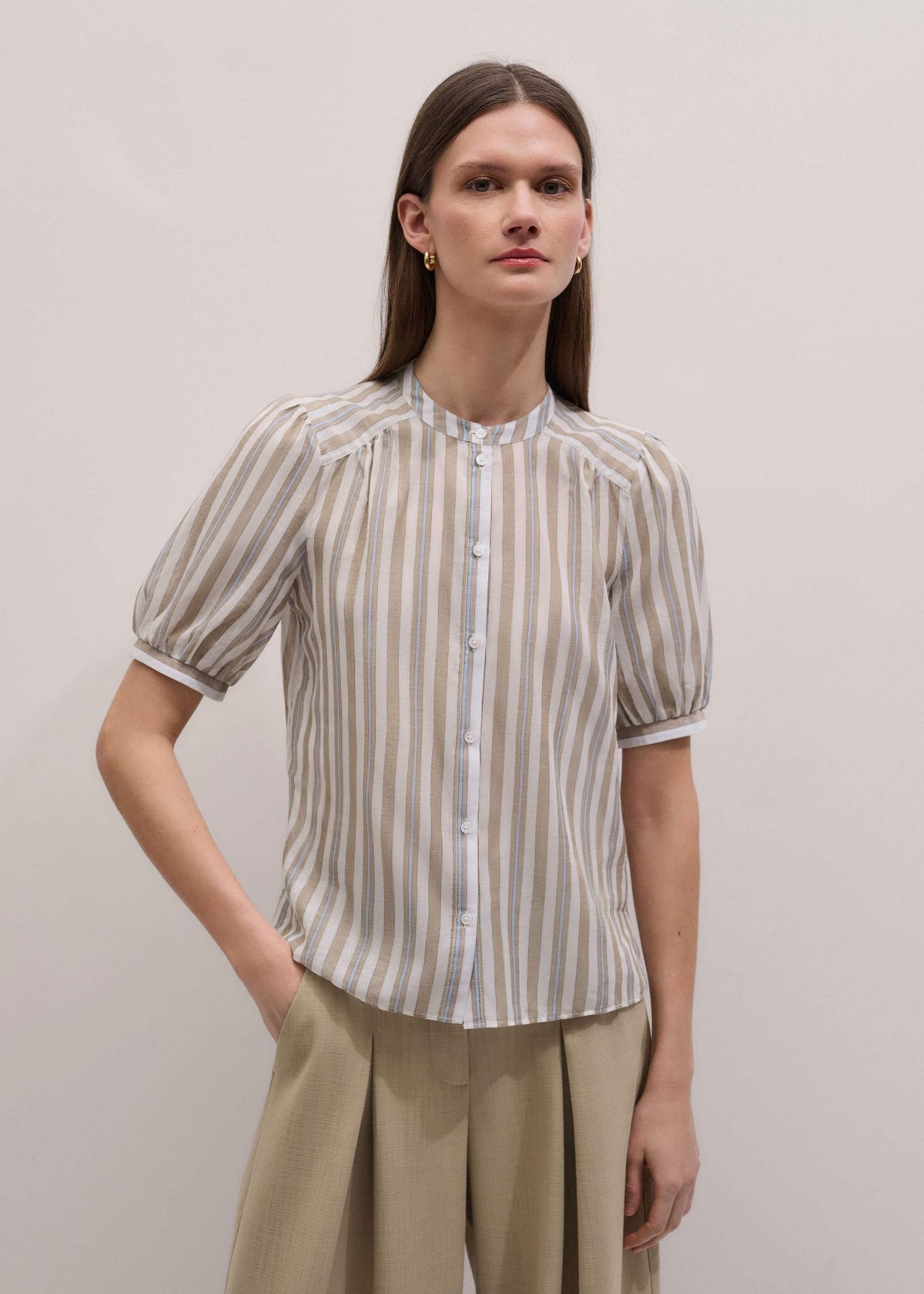 ME+EM Brown Stripe Blouse + Tie