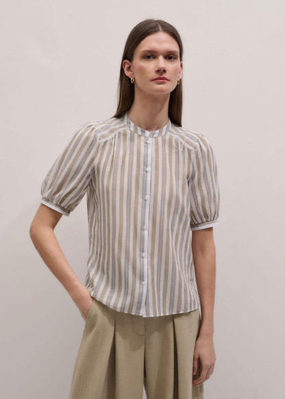 ME+EM Brown Stripe Blouse + Tie