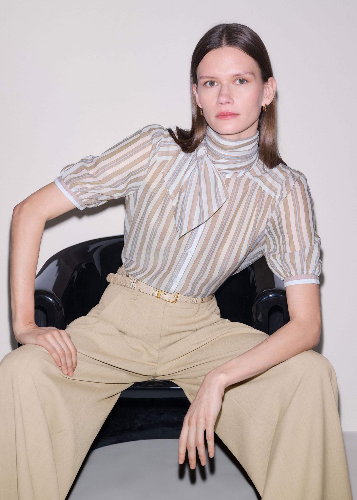 ME+EM Brown Stripe Blouse + Tie