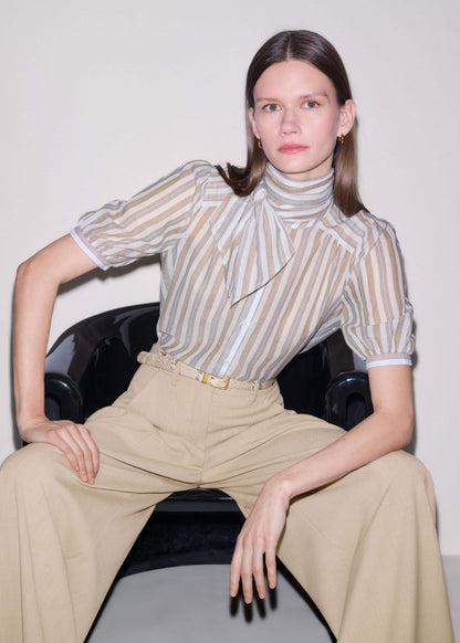 ME+EM Brown Stripe Blouse + Tie