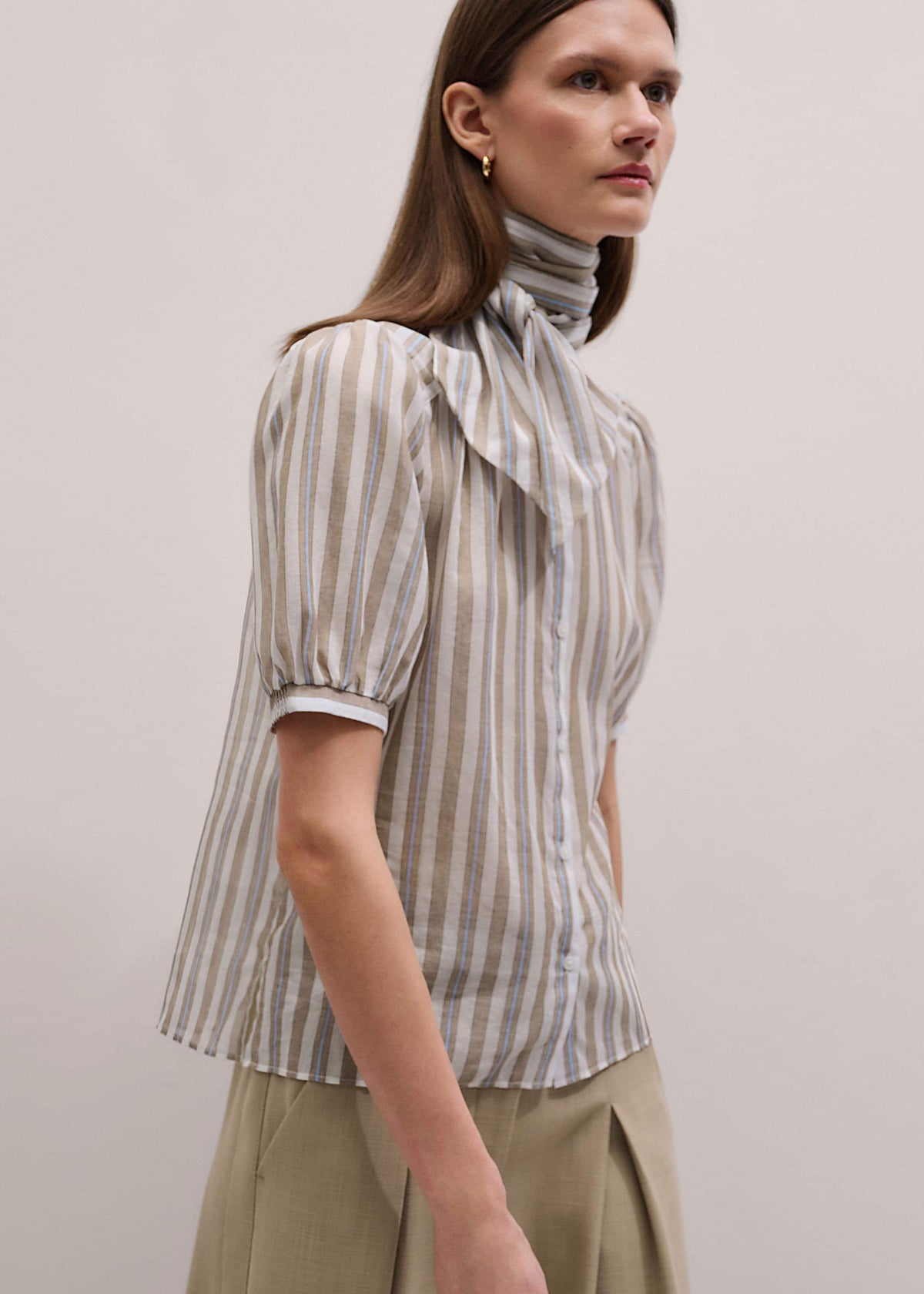ME+EM Brown Stripe Blouse + Tie