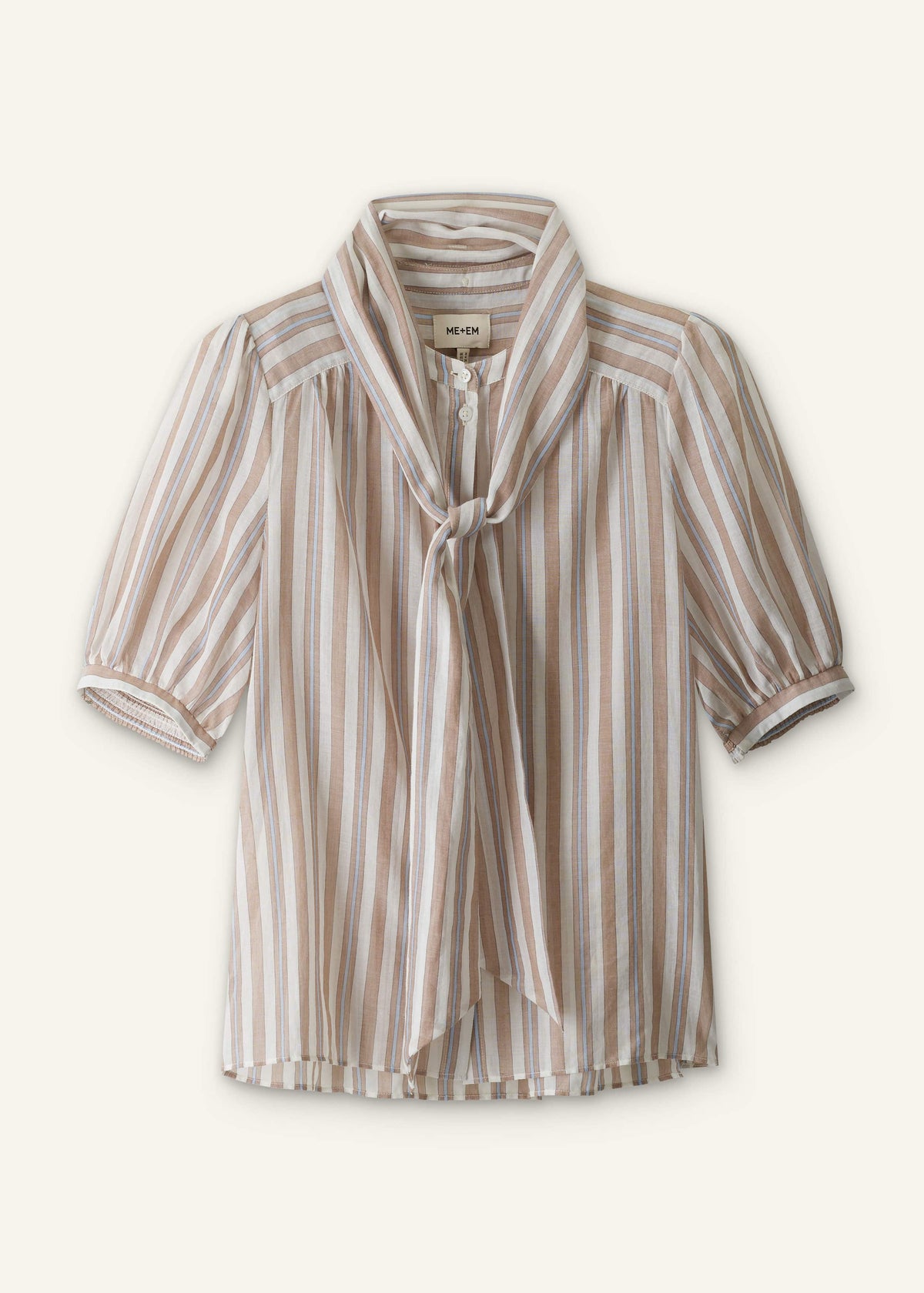 ME+EM Brown Stripe Blouse + Tie