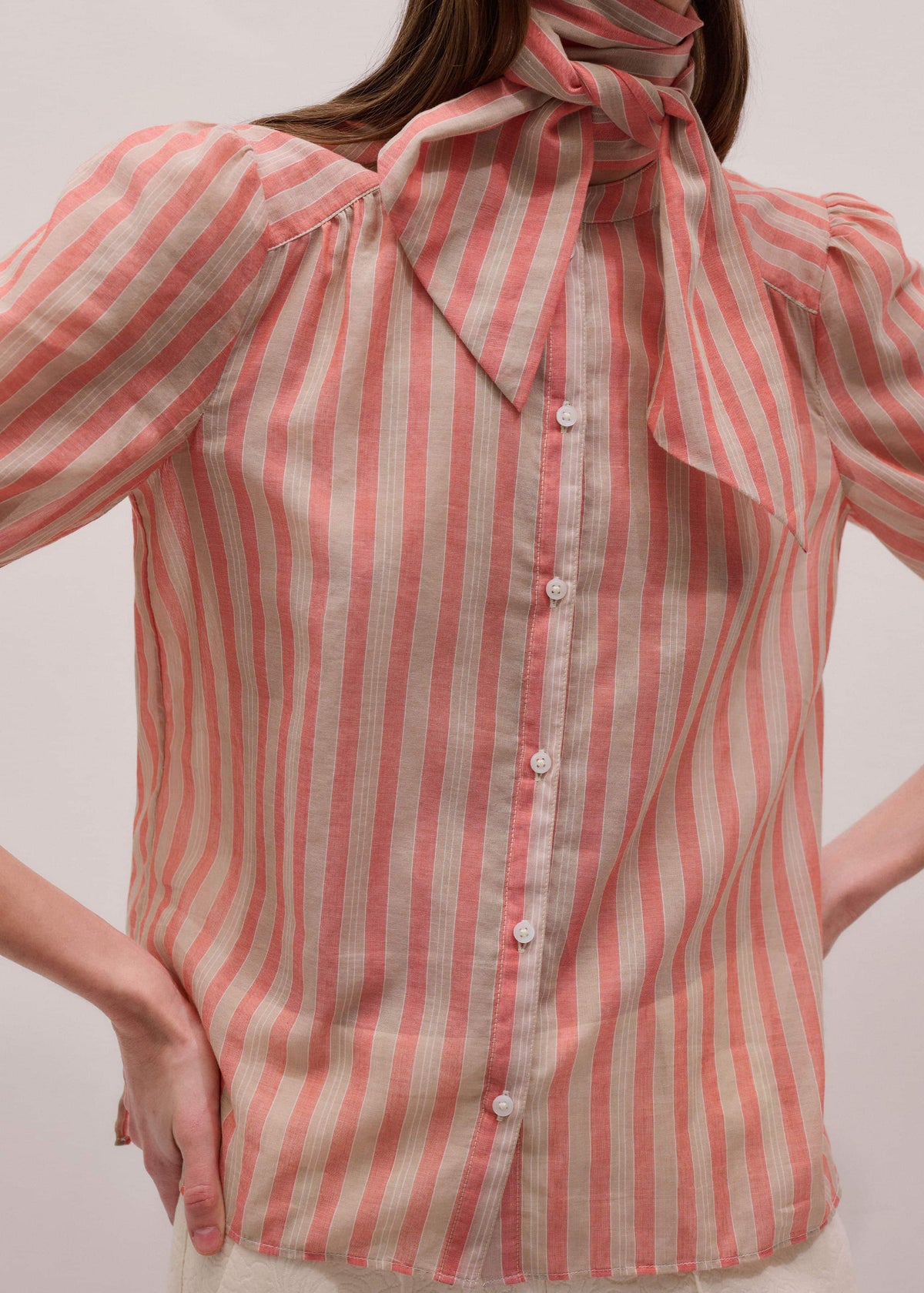 ME+EM Orange Stripe Blouse + Tie