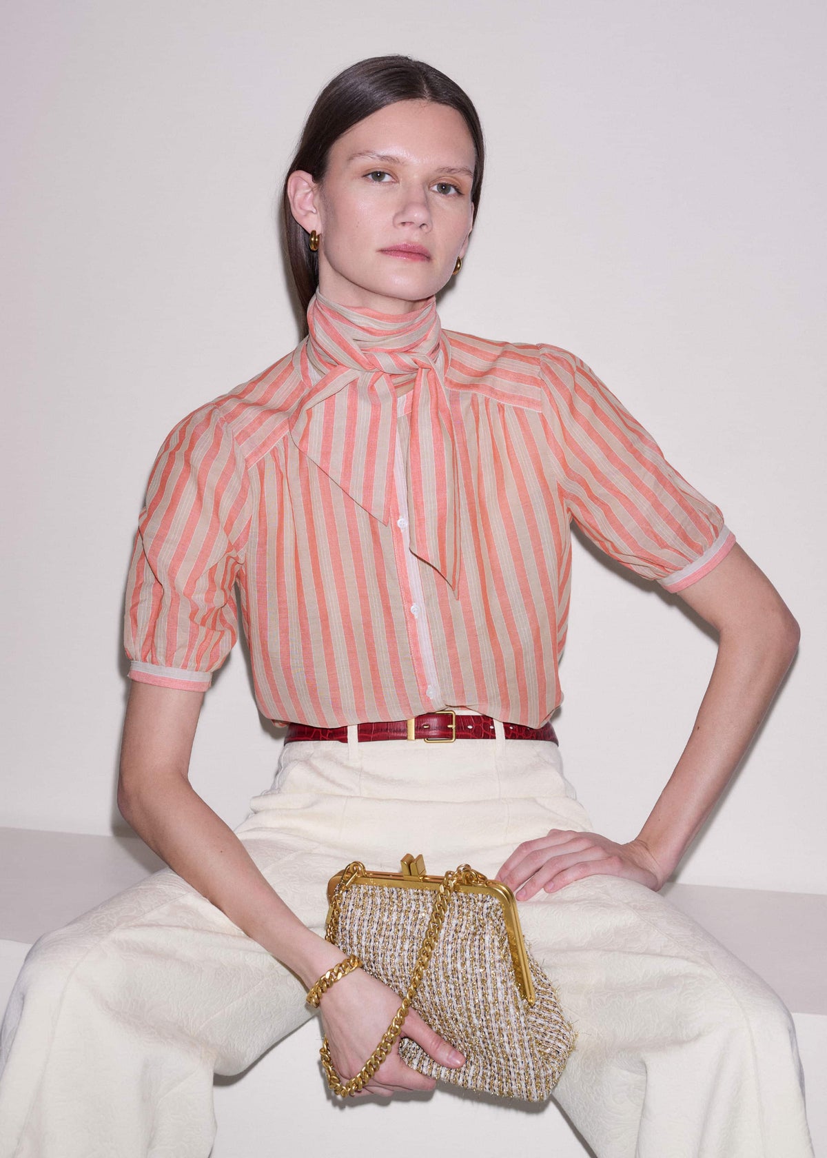 ME+EM Orange Stripe Blouse + Tie