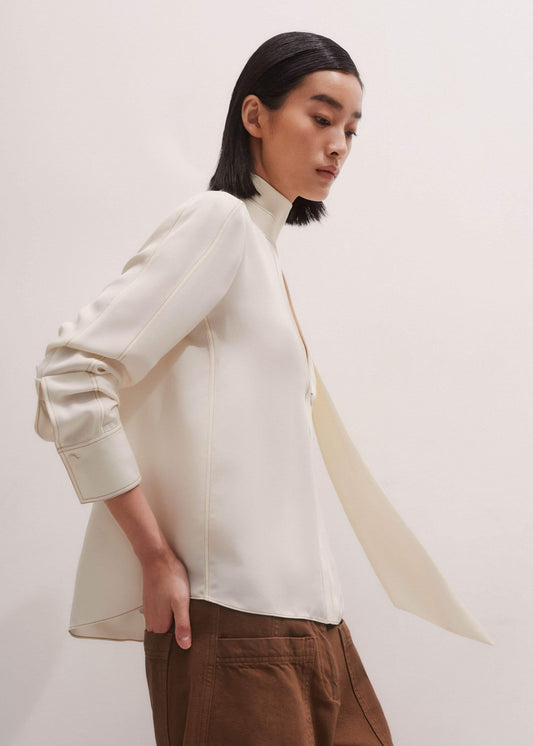 ME+EM Cream High Neck Blouse + Tie