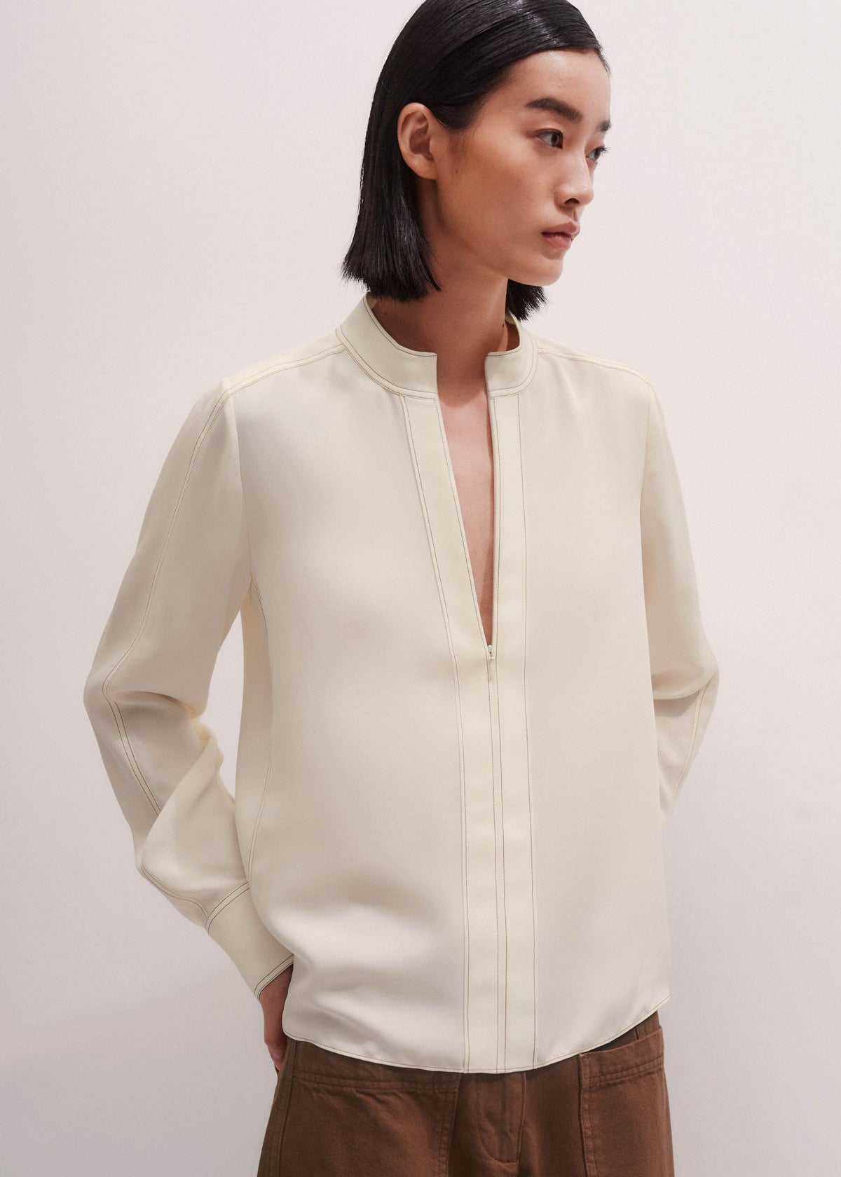 ME+EM Cream High Neck Blouse + Tie
