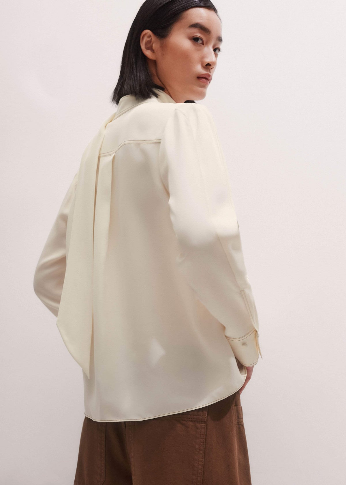 ME+EM Cream High Neck Blouse + Tie