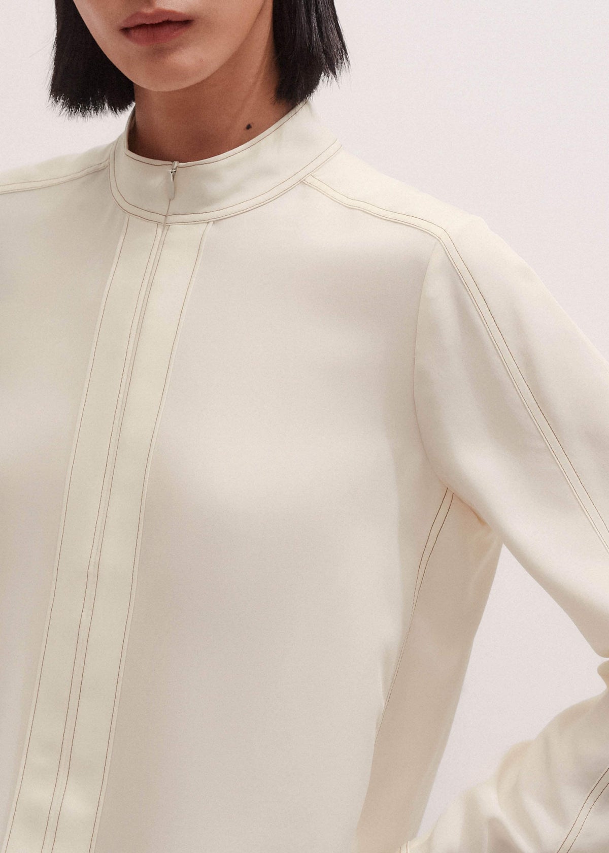 ME+EM Cream High Neck Blouse + Tie