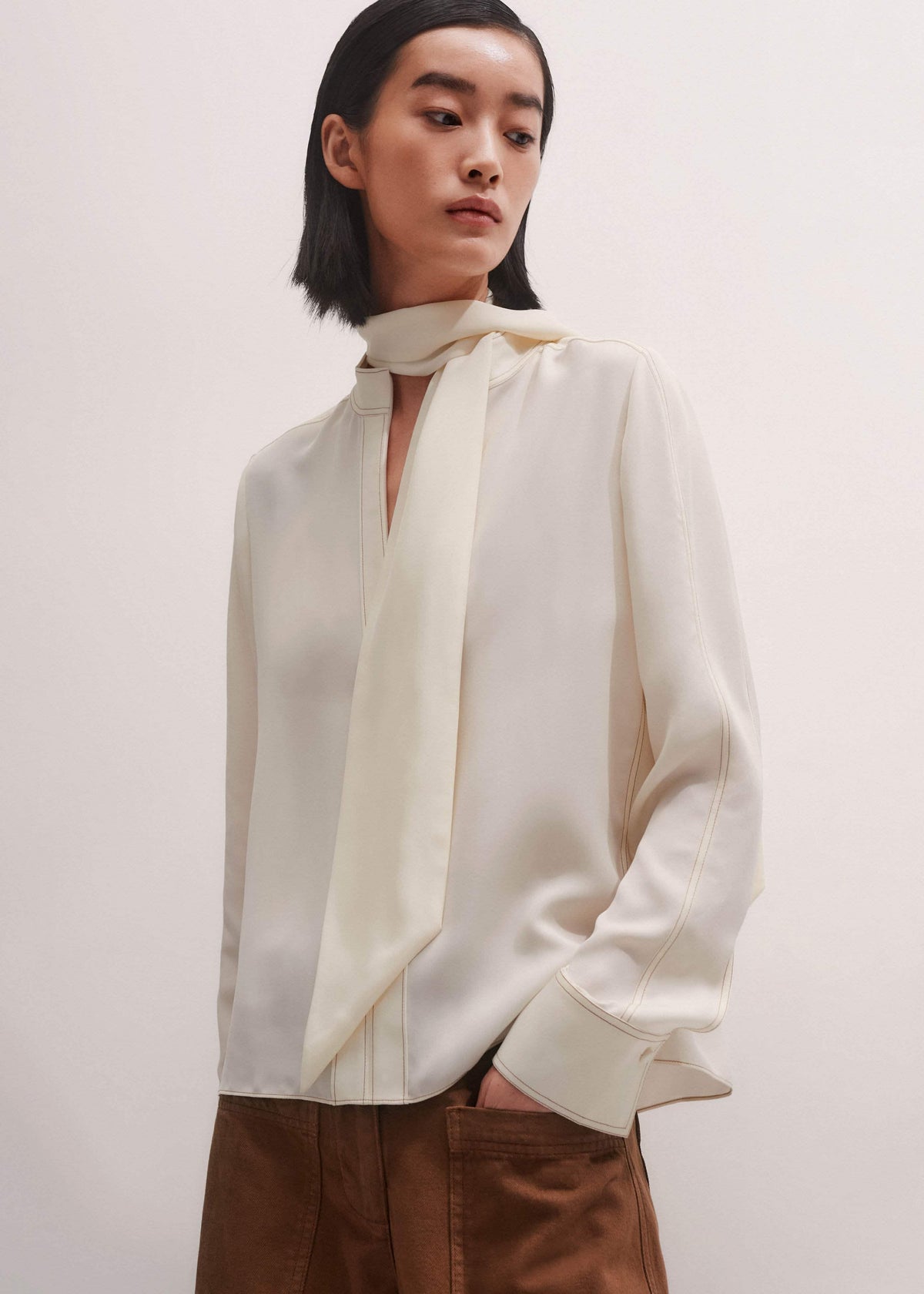 ME+EM Cream High Neck Blouse + Tie