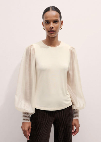 ME+EM Cream Sheer Mixed Media Layering Blouse