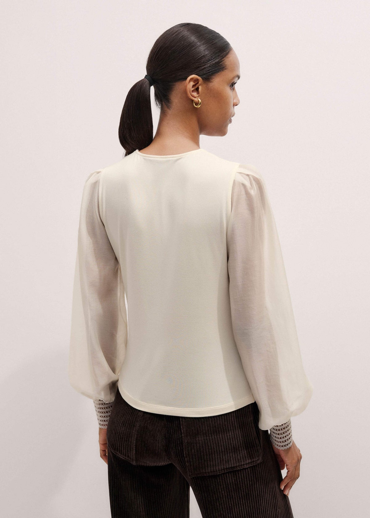 ME+EM Cream Sheer Mixed Media Layering Blouse