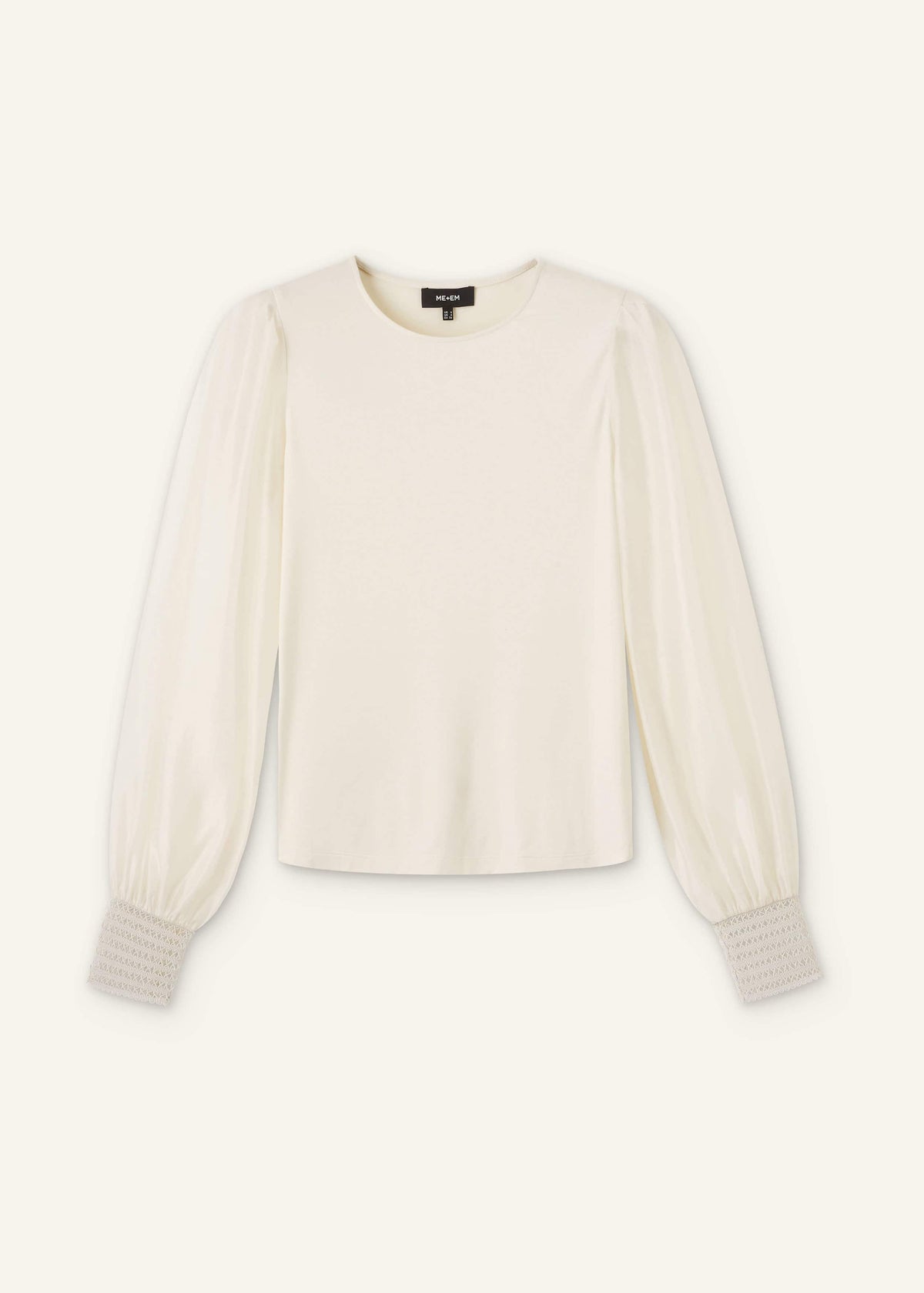 ME+EM Cream Sheer Mixed Media Layering Blouse