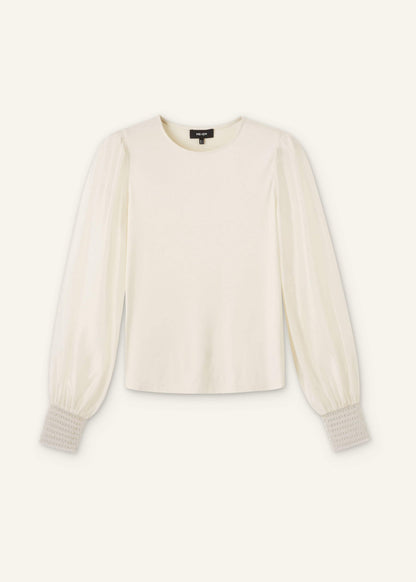ME+EM Cream Sheer Mixed Media Layering Blouse