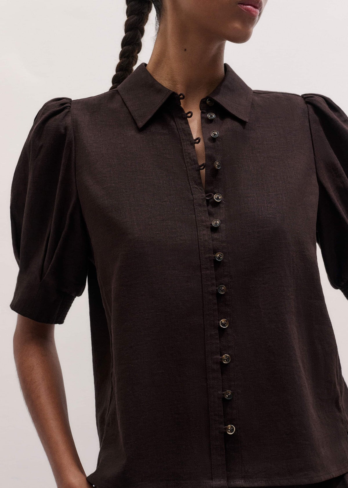 ME+EM Brown Feminine Sleeve Blouse