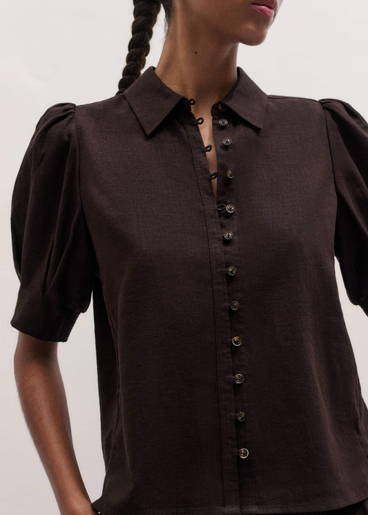 ME+EM Brown Feminine Sleeve Blouse