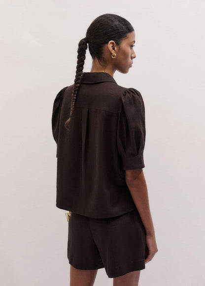 ME+EM Brown Feminine Sleeve Blouse
