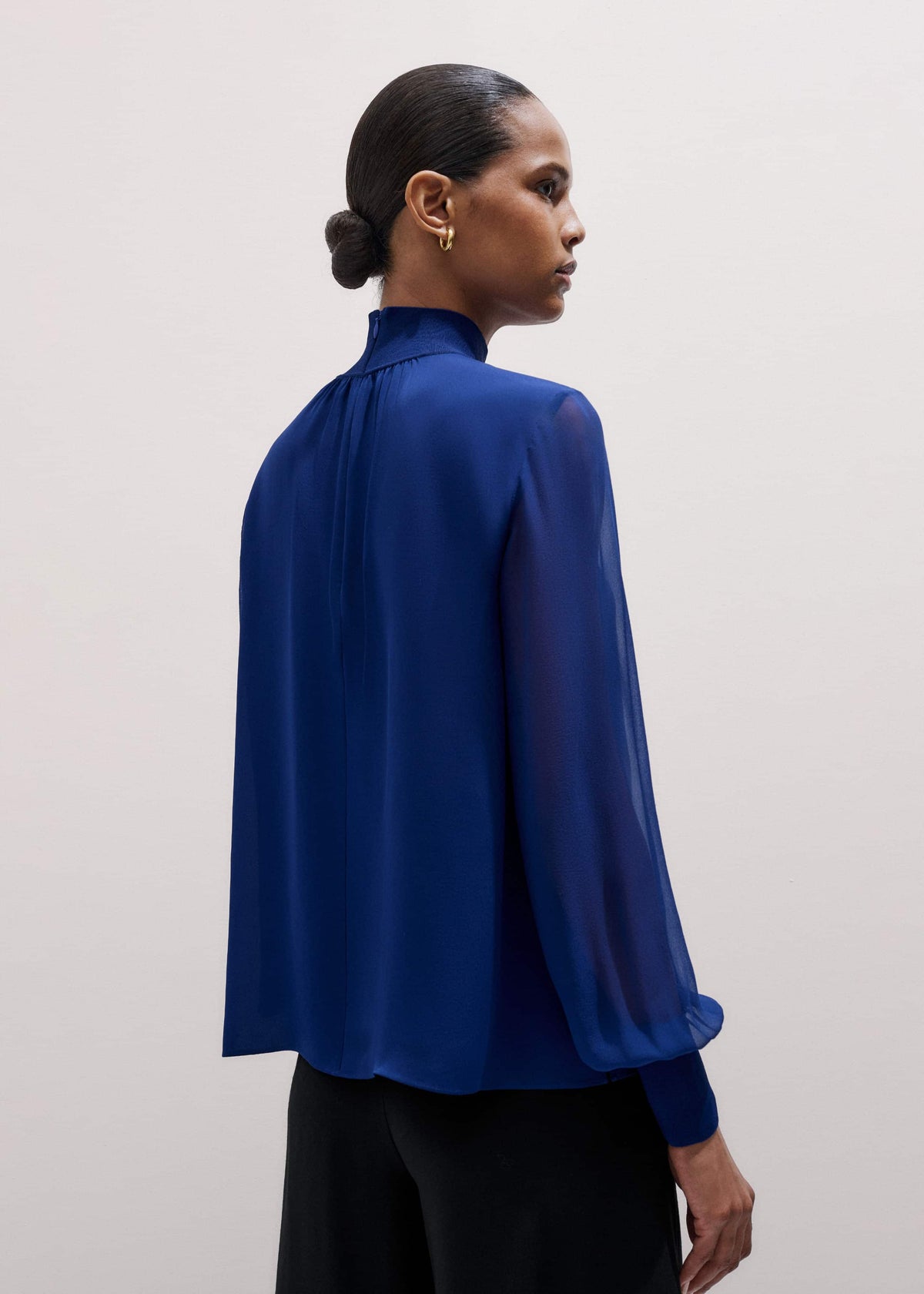 ME+EM Blue Silk Chic Rib Straight Blouse