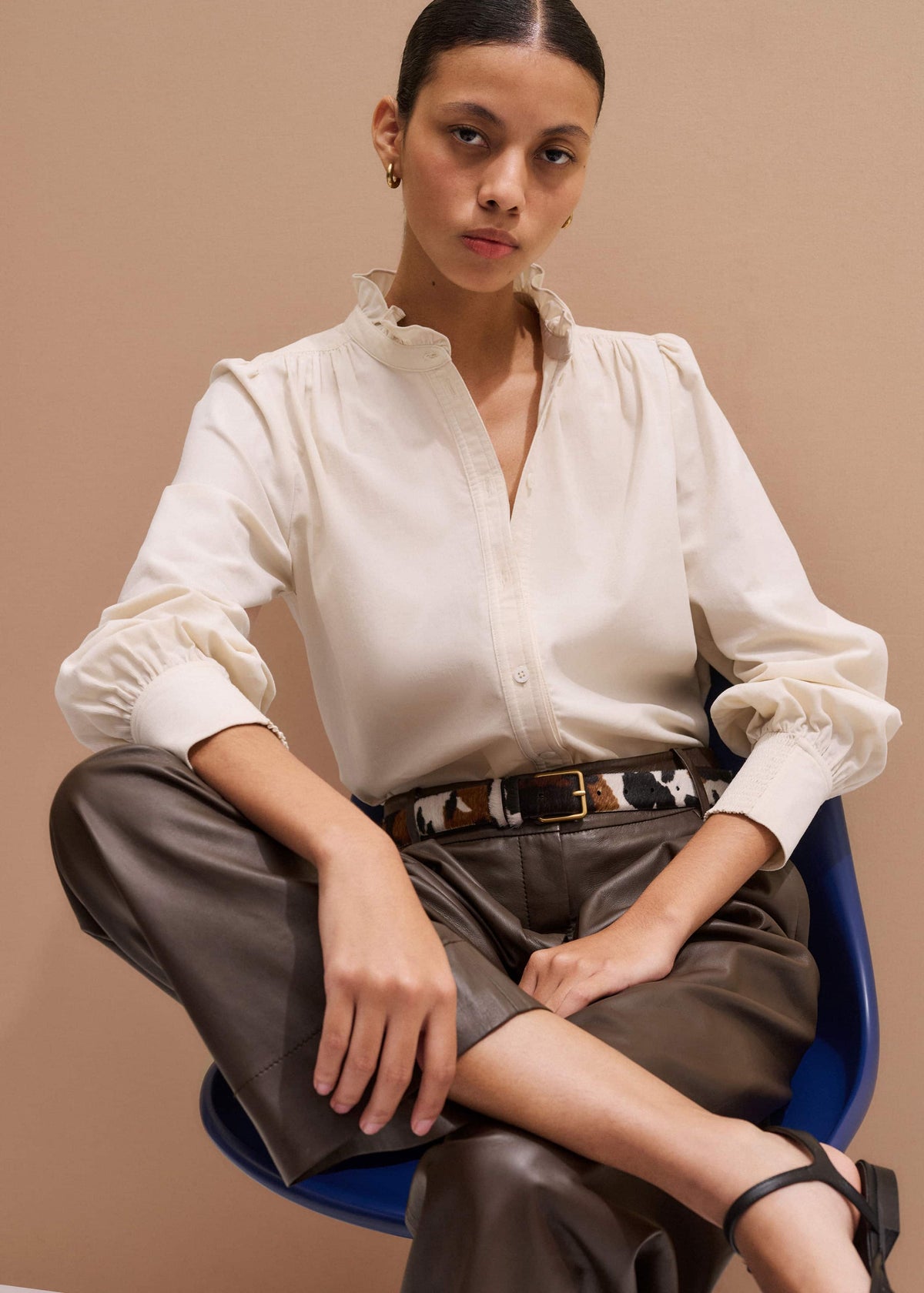 ME+EM Cream Super Soft Micro Cord Blouse