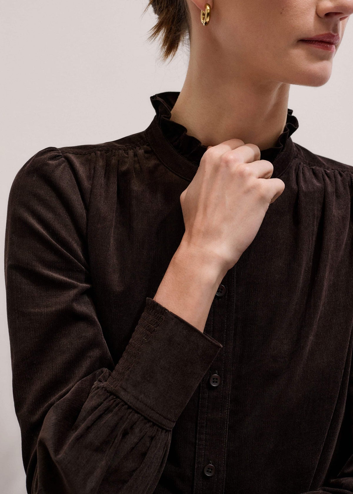 ME+EM Brown Super Soft Micro Cord Blouse