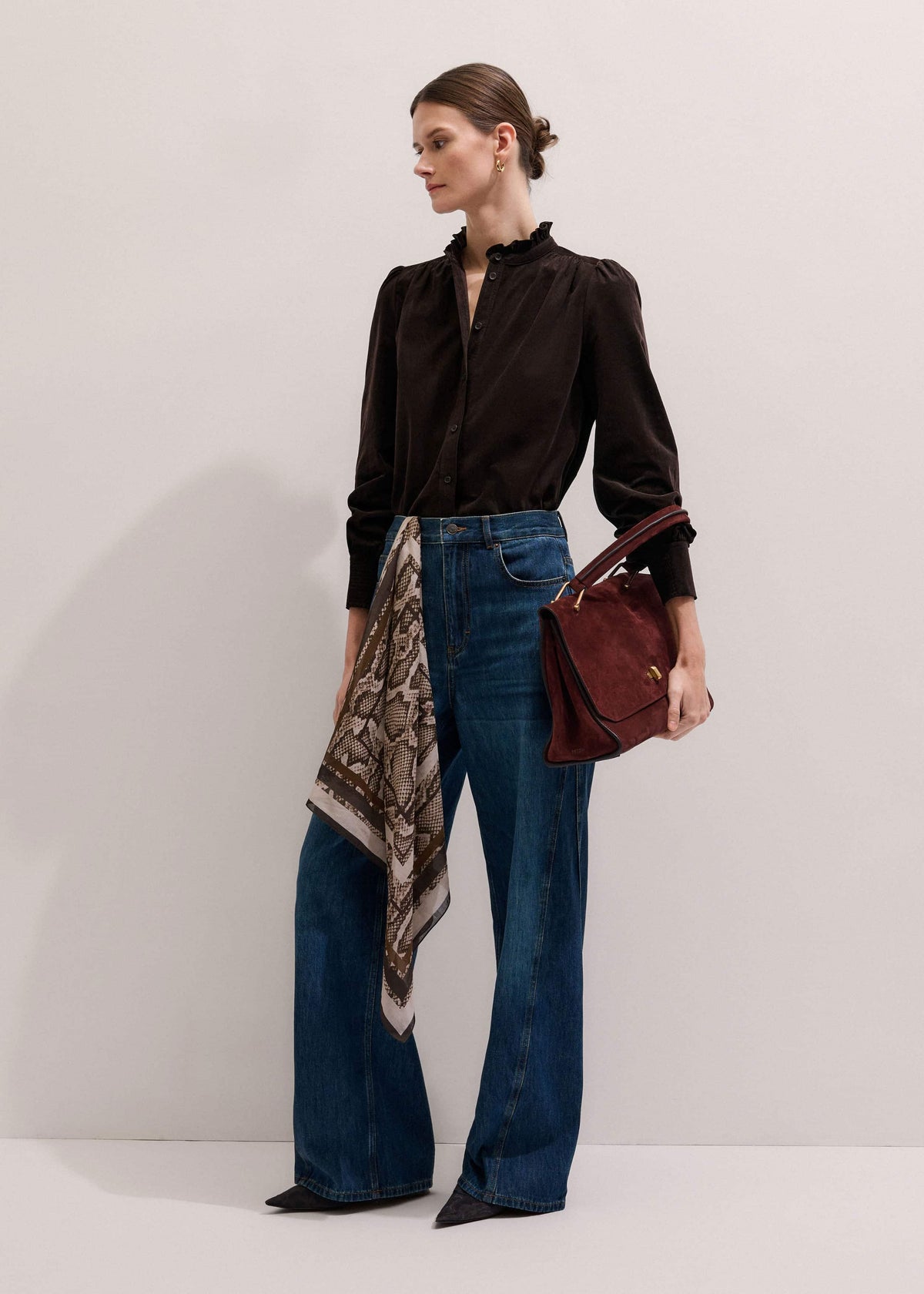 ME+EM Brown Super Soft Micro Cord Blouse