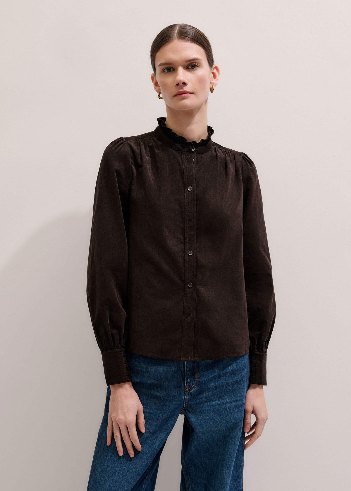 ME+EM Brown Super Soft Micro Cord Blouse