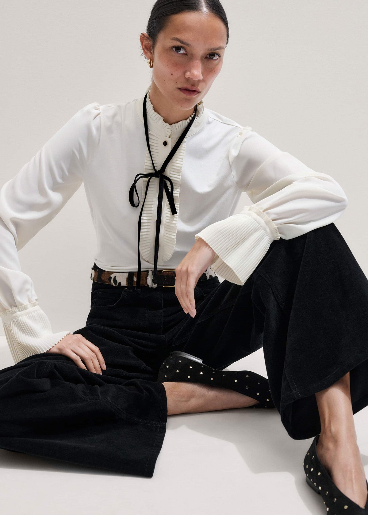ME+EM Cream Frill Neck Layering Blouse + Tie