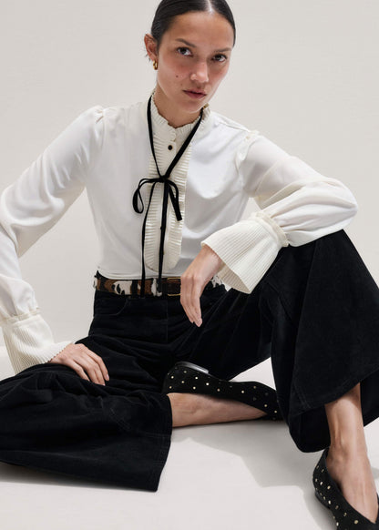 ME+EM Cream Frill Neck Layering Blouse + Tie