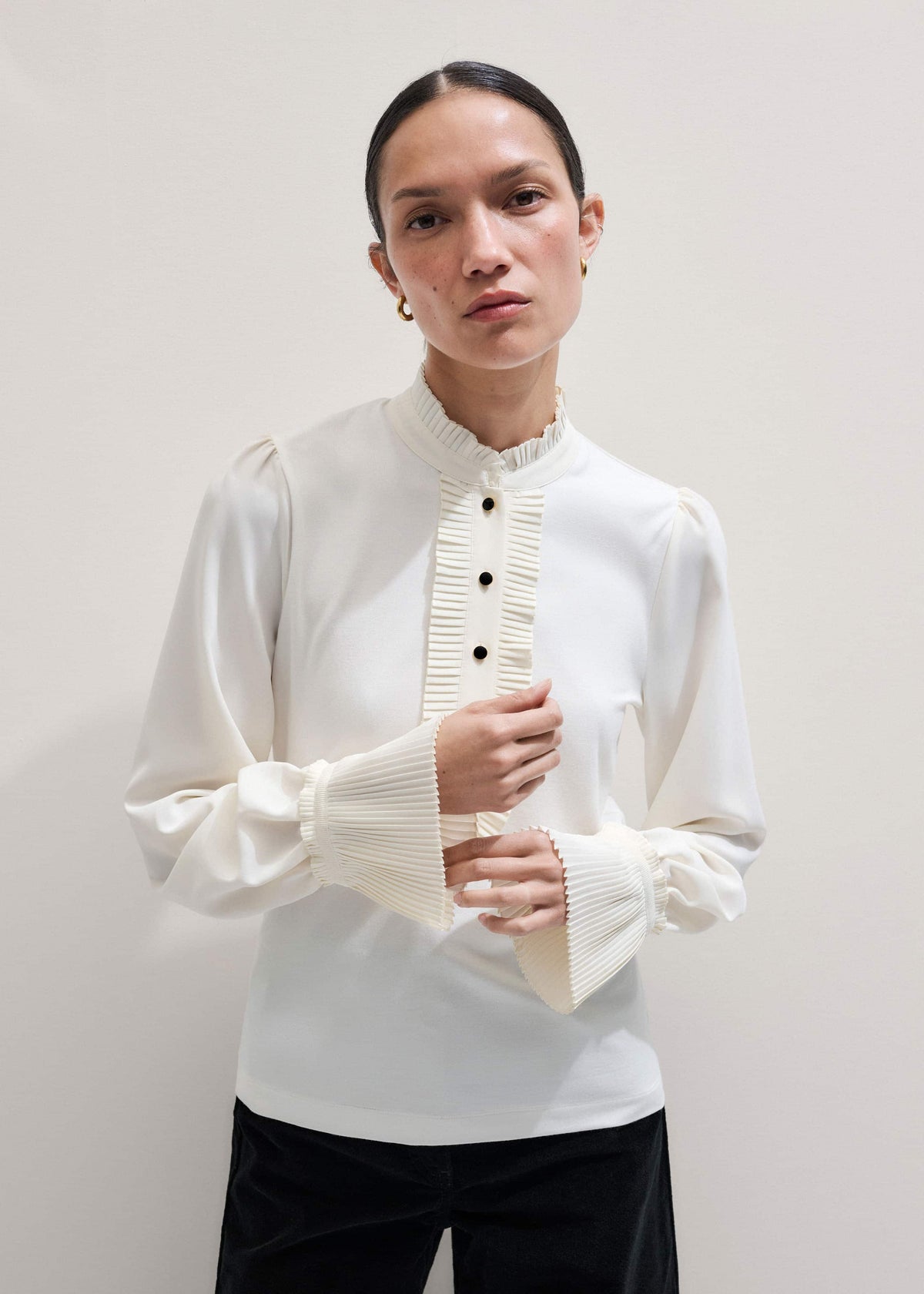 ME+EM Cream Frill Neck Layering Blouse + Tie