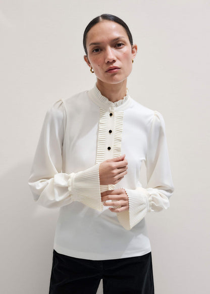 ME+EM Cream Frill Neck Layering Blouse + Tie