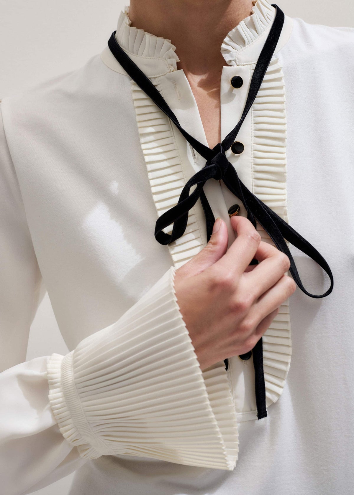 ME+EM Cream Frill Neck Layering Blouse + Tie