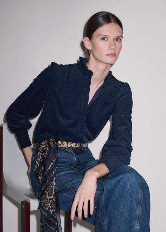 ME+EM Navy Super Soft Micro Cord Blouse
