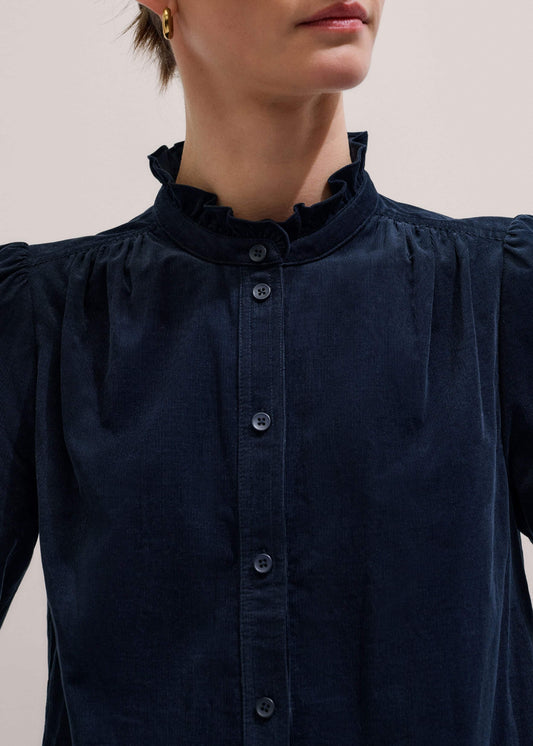ME+EM Navy Super Soft Micro Cord Blouse