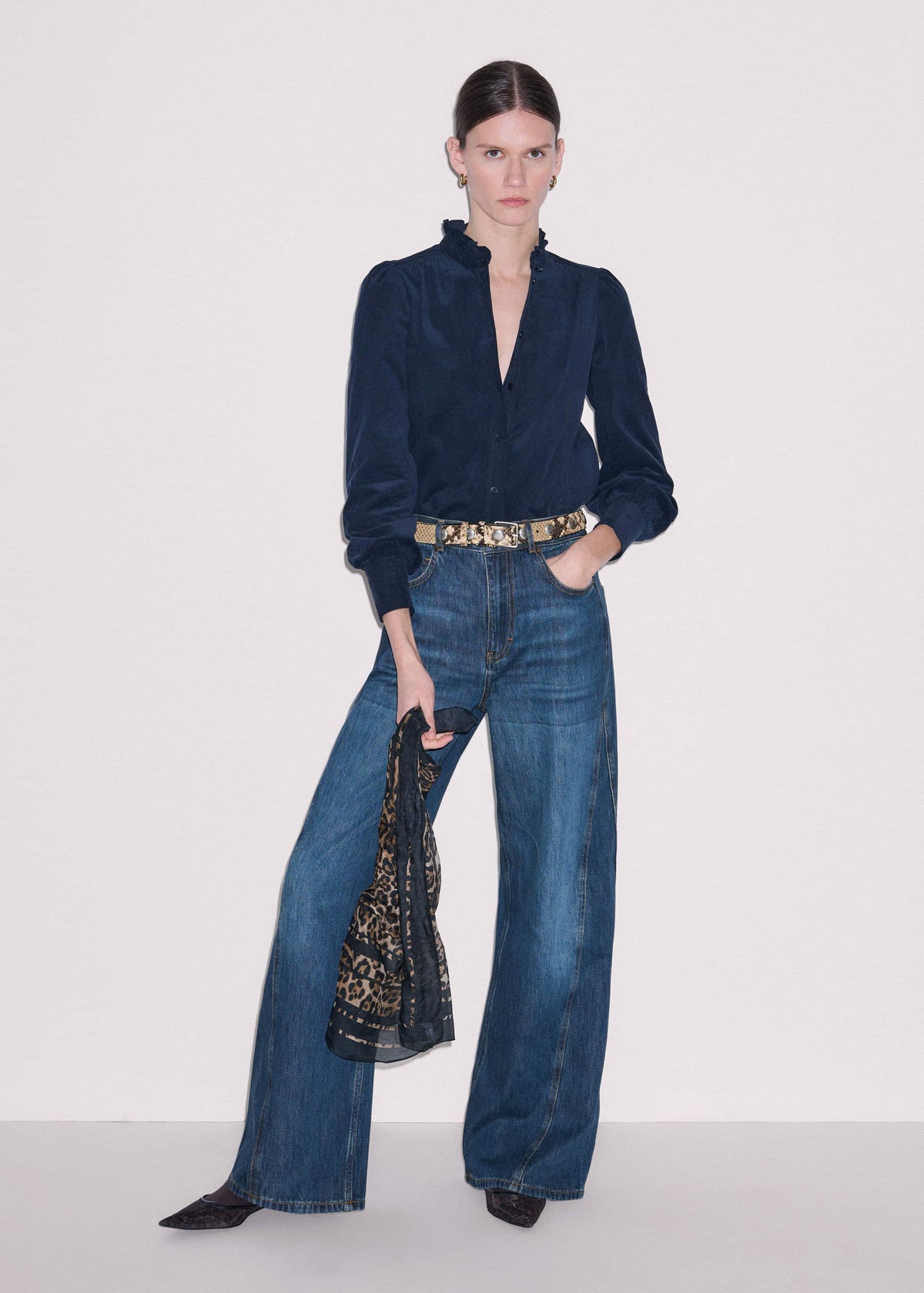 ME+EM Navy Super Soft Micro Cord Blouse
