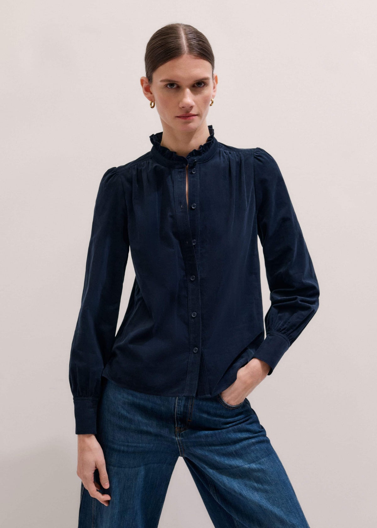 ME+EM Navy Super Soft Micro Cord Blouse