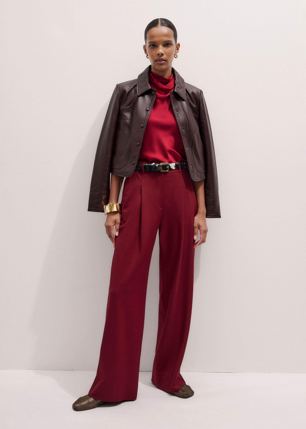 ME+EM Red Silk Satin Halterneck Sleeveless Top