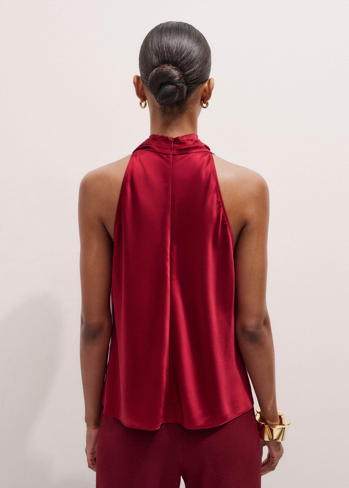 ME+EM Red Silk Satin Halterneck Sleeveless Top